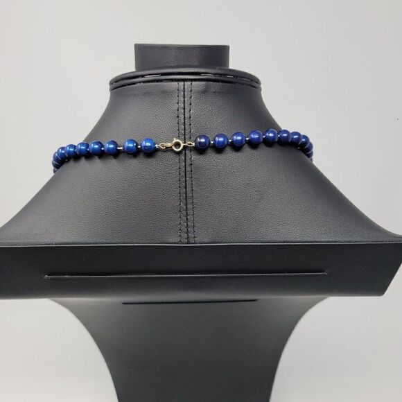 Navy Blue Chocker Style Plastic Faux Pearl Beaded Necklace Layering Simple - Picture 9 of 10